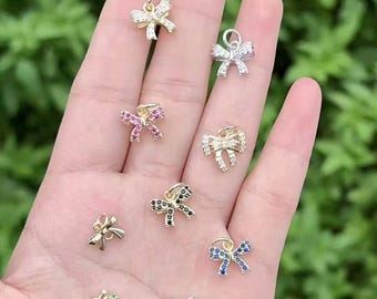 5pcs Dainty Zircon Bow Charms,18K Gold Bow Bracelet Earrings Pendant,DIY Jewelry Findings