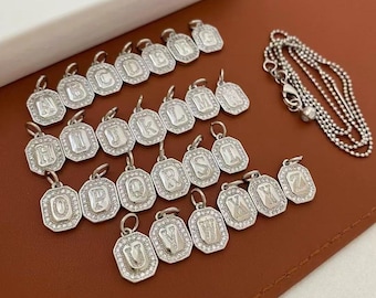 5pcs Silver Initial Letter Charms,Zircon Letter Pendant Necklace,Geometric Medallion Pendant, Personalized Gift,DIY Jewelry Making Supply