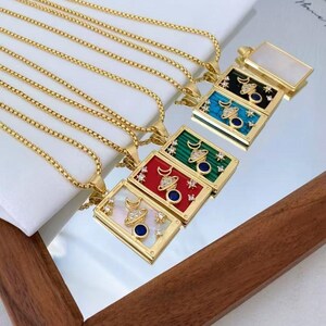 5 pcs Pendentif astrologie mystique, Pendentif rectangle délicat, Pendentif tarot en or, Pendentif émail planète Lune étoile CZ, Or 18 carats, Fourniture de bijoux