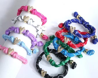 1pcs Gold Plated Heart Knotty Bracelet,Adjustable Colorful Woven Knotty Bracelets,Personalized  Jewelry,Gift for her