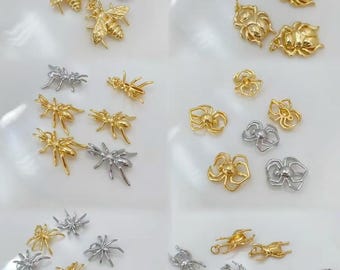 5pcs Silver Or Gold Insect Pendant,18K Gold Plating Spider Pendant,Beetle Pendant,Flying Insect Pendant,DIY Jewelry Making Supply
