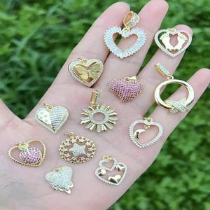 5pcs 18K Gold Plated Heart Pendant,Zircon Love Heart Pendant,Necklace Bracelet Charm,Memorial Heart Jewelry,Jewelry Accessories
