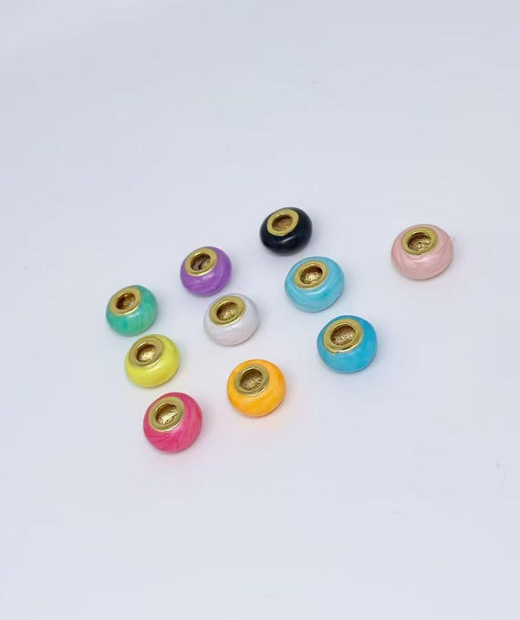 5Pcs Candy Color Enamel Large Hole Beads,Round Large Hole Charm Beads, 18K Gold Plated Spacer Bead Charms, DIY Jewelry Making Supplies
