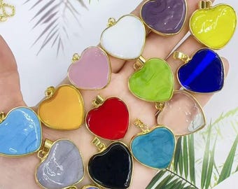 5 stks 18 kt vergulde glazen hart bedels, sierlijke dubbelzijdige hart glazen hanger, hart bedel component ketting armband