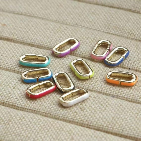 5pcs Mixed Colorful Enamel Oval Push Clasp,18K Gold Plated Hinged Ring Clasp,Oval Bail Connectors End,Fastener Clasp,DIY Jewelry Making