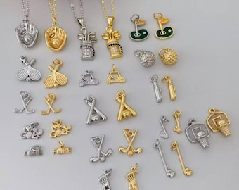 5pcs 18K Gold Plated Sports Pendant,Golf Ball Charm,Baseball Glove Charm,Tennis Racket Pendant,Is Available In Gold Or Silver,DIY Jewelry