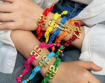 1pcs Gold Plated Bubble Number Bracelet,Colorful Woven Knotty Bracelets,Adjustable Personalized  Jewelry,Gift for her or he