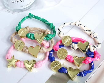 1pcs 18K Gold Plated Heart Star Knotty Bracelet,Colorful Woven Knotty Virgin Mary Bracelets,Adjustable Personalized Religious Jewelry