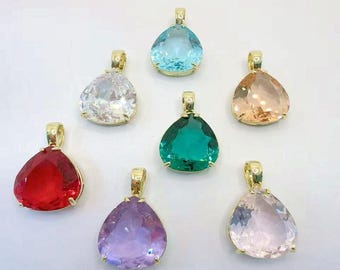 5pcs Sparkling Crystal Pendant,18K Gold Plated Zircon Waterdrop Charms,DIY Jewelry  Necklace Bracelet