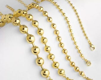 5pcs 18k Gold Plated Round Ball Bracelet 10mm, 8mm, 6mm,4mm, 3mm ,Available in gold and silver