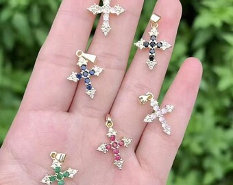 5pcs 18K Gold Cross Pendant,CZ Cross Charms,Religious Charms,For DIY Jewelry Making Supply