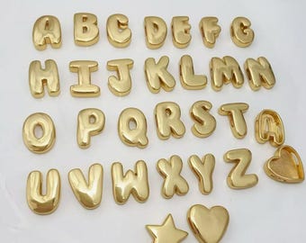 5pcs Letter Beads,18K Gold Plated Letter Bead,Balloon Alphabet Letter Slider Bead,Balloon Bubble Initial Beads,Beads for Jewelry