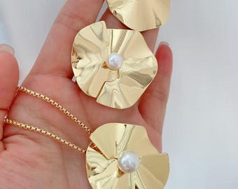 5pcs Water Ripple Charms,Geometry Pendant,Pearl Pendant,DIY Jewelry Making Supplies,18K Gold Plating