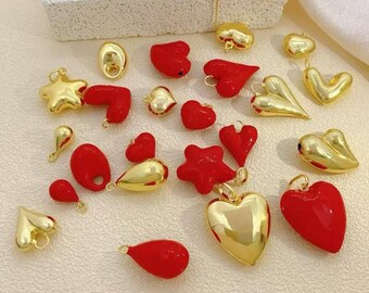 5Pcs Cute Enamel  Heart Charms,Star Pendant,18K Gold Plating Water Drop Pendant,DIY Bracelets Necklaces Jewelry Accessories Making