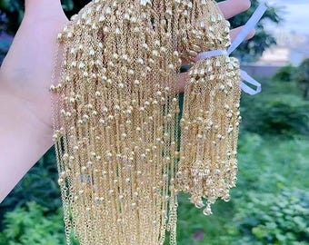 10pcs Minimalist Gold Ball Station Necklace,Satellite Chain,Necklace Making Supply,18K Gold Plated