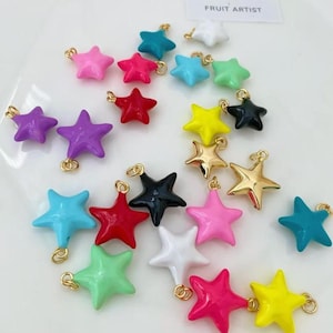 5pcs 18K Gold Filled Puffy Star Pendant,Balloon Star Charm,Enamel Star Charm Bracelet Necklace, There Are Two Sizes To Choose From