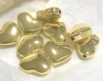 5Pcs Heart Spacer Beads,18K Gold Plating Heart Beads,Love Beads Pendant,DIY Jewelry Making Findings