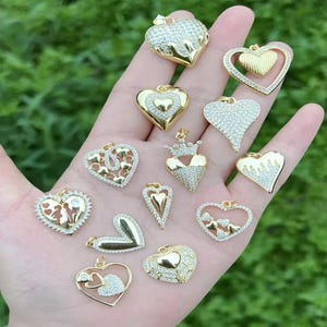 5pcs 18K Gold  Zircon Heart Pendant,Love Heart Pendant,Memorial Heart Jewelry,DIY Gift Ideas,Gifts for Mom and Girlfriend