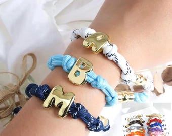1pcs Gold Plated Puffy A~Z Letter Initial Charm Adjustable Knotted Bracelet Custom Personalized Jewelry