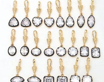 5pcs Heart /Square/Round/Oval/Zircon Pendant with Black Rhodium,Two Tone Crystal Charms,DIY Jewelry Making Supply,18K Gold Plated