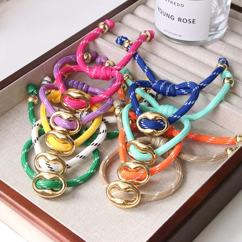 1pcs Gold Plated Pig Nose Bracelet,adjustable Colorful Woven