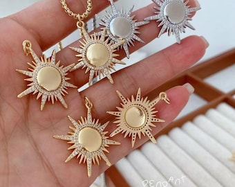 5 ciondoli a forma di sole in oro, ciondolo a forma di sole in zircone placcato oro 18 carati, collana con ciondolo celeste per la creazione di gioielli fai da te.