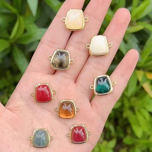 5pcs Multi Color Connector Charm,18 Gold Plated Bezel Double Loop Link, Square Cabochon Resin Connector for DIY Jewelry Making Supplies