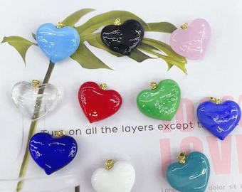 5 stuks glazen hart hanger, gezwollen glazen hart bedels, hart bedelketting armband, doe-het-zelf sieraden benodigdheden