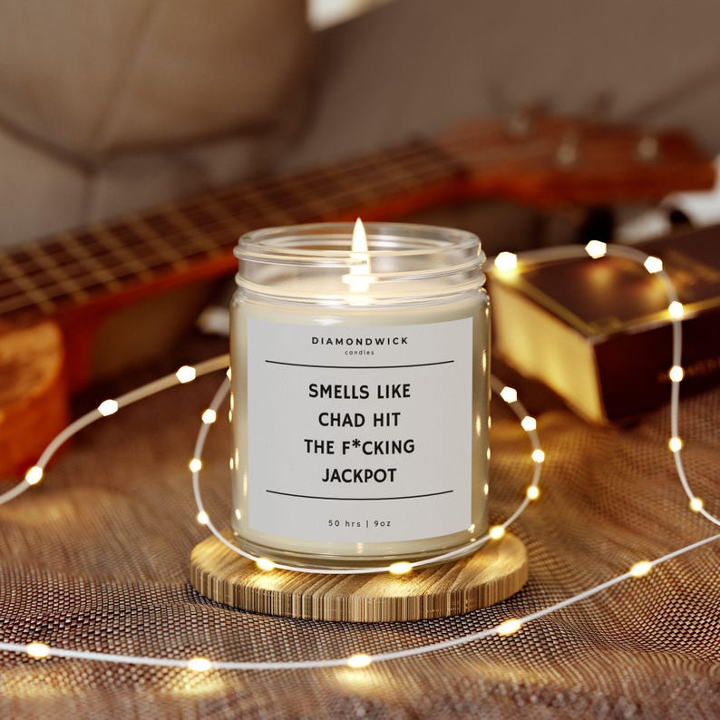 New Relationship Gift, Personal Candle, Smells Like Custom Name Hit The F*cking Jackpot, Gag Gift For Him, Adult Humor, Congratulations Gift image 1