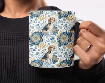 Taza de perro beagle, diseño floral, regalo para amantes de los perros, taza para cachorro, artículos para beber para dueños de mascotas, decoración única para la cocina, taza para mamá beagle