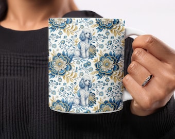 Taza de café con caniche, elegante regalo para amantes de los perros con estampado floral, adorable taza para mamá caniche, vajilla de cerámica para dueños de mascotas, decoración única para la cocina.