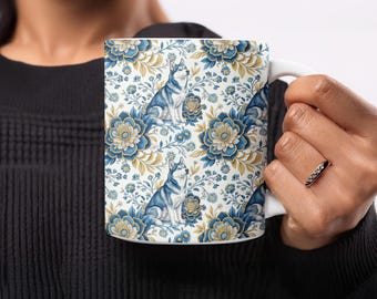 Taza de husky siberiano, regalo para perro con diseño floral, taza para mamá de perro, artículos para beber de raza de perro, decoración floral única para la cocina de husky, regalo para amantes de los perros