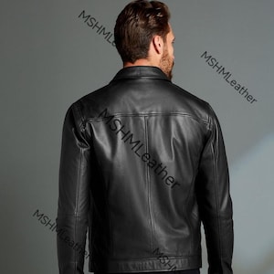 Black Signature Leather Collared JacketBlack Leather Jacket For Men Motorcycle Jacket Steampunk Leather Jacket Mens Leather Biker Jacket