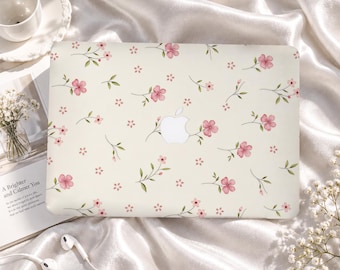 Tiny Pink Floral Sprigs Custom MacBook Case for Air M1-M5, Pro 13-16, Retina and Neo A18, Protective Laptop Cover, Gift for College Students