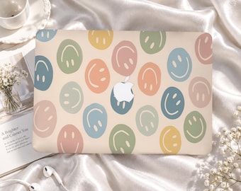 Pastel Smiley Faces Custom MacBook Case for Air M1 M2 M3 M4 M5, Pro 13-16, Neo A18, Protective Apple Laptop Cover, Gift for College Students
