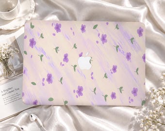 Lavender Floral Brushstrokes Custom MacBook Case for Air M1 M2 M3 M4 M5, Pro 13-16, Neo A18, Protective Apple Laptop Cover, Gift for Friends