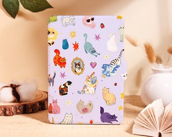 Pastel Purple Doodle Cat Kindle Case for Kindle 2025,Paperwhite 12/11/10 Kobo Clara,Custom Cover with Auto Wake/Sleep, Cat Lover Reader Gift