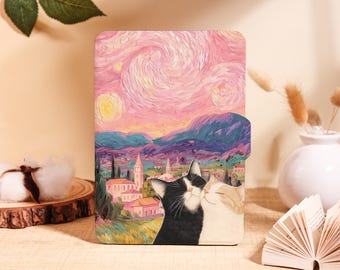 Van Gogh Starry Night cat Kindle Case for Kindle 2025,Paperwhite 12/11/10th & Kobo Clara,Painted Cover with Auto Wake/Sleep,Book Lovers Gift