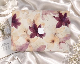 Mauve Watercolor Flowers Custom MacBook Case for Air M1-M5, Pro 13-16, Retina and Neo A18, Protective Apple Laptop Cover, Gift for Coworkers