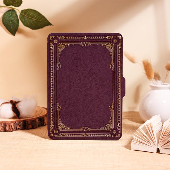 Vintage Book Kindle Case for Kindle 2025,Paperwhite 12/11/10th&Kobo Clara,Red with Gold Floral Border Cover with Auto Wake/Sleep,Book lovers