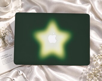 Glowing Green Star Custom MacBook Case for Air M1-M5, Pro 13-16, Retina and Neo A18, Slim Protective Laptop Cover, Gift for College Students