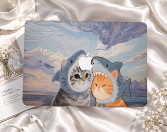 Cats in Shark Costumes Custom MacBook Case for Air 13/15 M1-M5, Pro 13-16, Neo A18, Protective Apple Laptop Cover, Gift for College Students
