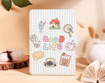 Cute Good Life Doodle Kindle Case for Kindle 2025,Paperwhite 12/11/10 Gen Kobo Clara,Personalized Cover with Auto Wake/Sleep,Gift for Reader