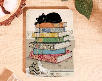 Black Cat on Books Kindle Case for Kindle 2025,Paperwhite 12/11/10th & Kobo Clara, Charming Cover with Auto Wake/Sleep, Gift for Cat Lovers