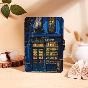 Nighttime Blue Bookstore Kindle Case for Kindle 2025,Paperwhite 12/11/10th&Kobo Clara, Magical Cover with Auto Wake/Sleep, Book lovers Gift
