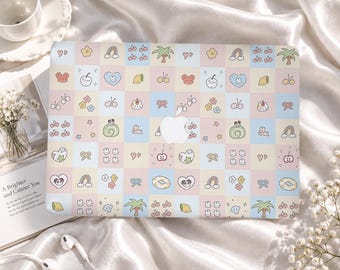Pastel Kawaii Icon Patchwork Custom MacBook Case for Air M1 M2 M3 M4 M5, Pro 13-16, Neo A18, Protective Apple Laptop Cover, Gift for Friends