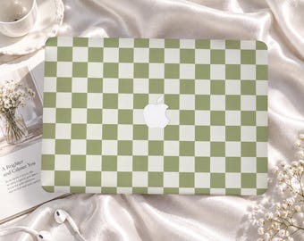 Sage Green Checkerboard Custom MacBook Case for Air M1-M5, Pro 13-16, Retina and Neo A18, Protective Laptop Cover, Gift for College Students