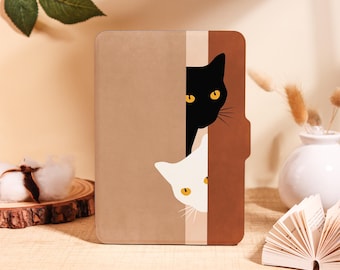 Cute Cat Peeking Kindle Case for Kindle 2025,Paperwhite 12/11/10th & Kobo Clara, Adorable Brown Cover with Auto Wake/Sleep, Cat Lovers Gift