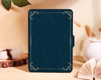 Vintage Book Kindle Case for Kindle 2025,Paperwhite 12/11/10th&Kobo Clara,Dark Teal,Gold Floral Border Cover with Auto Wake/Sleep,Book lover