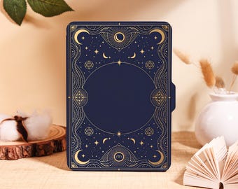Dark Blue Gold Celestial Kindle Case for Kindle 2025,Paperwhite 12/11/10 Kobo Clara,Personalized Cover with Auto Wake/Sleep, Book Lover Gift